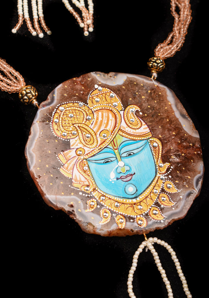 Krishna Face  handpainted on Agate Stone Necklace Set | Shobitam Jewelry
