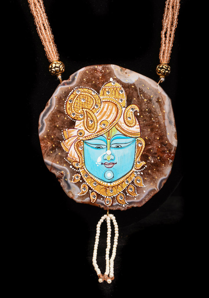 Krishna Face  handpainted on Agate Stone Necklace Set | Shobitam Jewelry