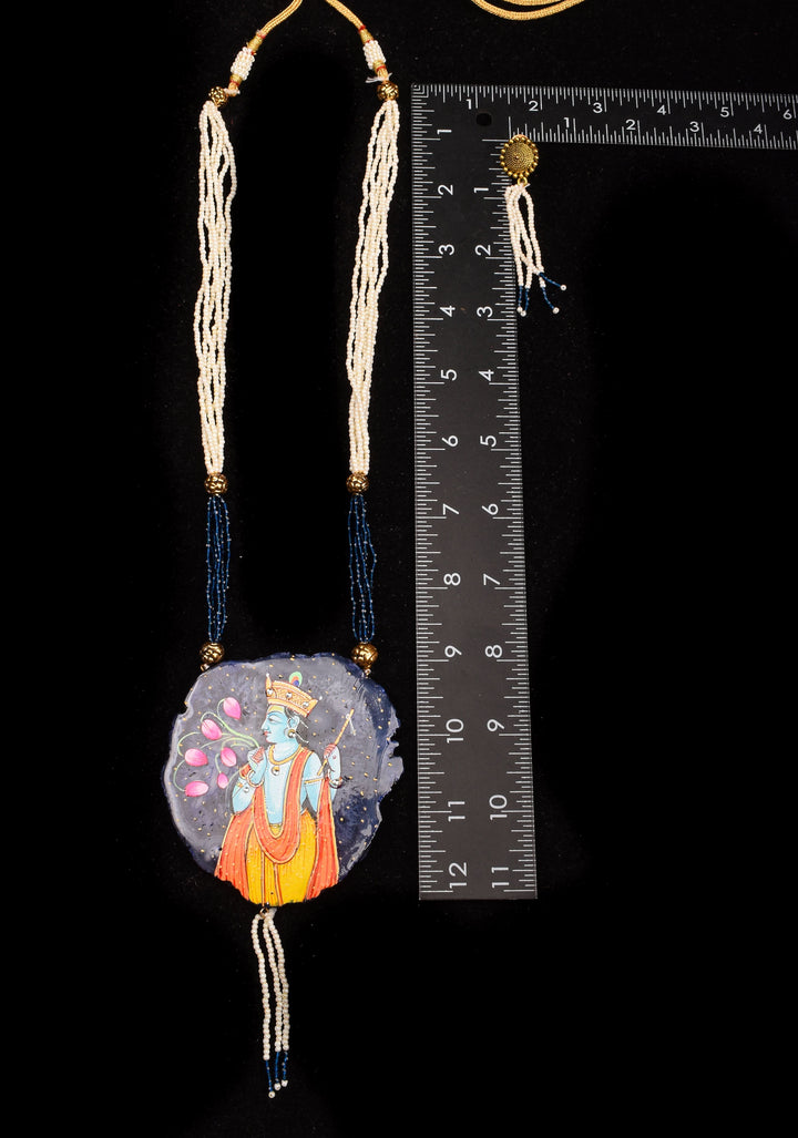 Krishna handpainted on Agate Stone Necklace Set | Shobitam Jewelry