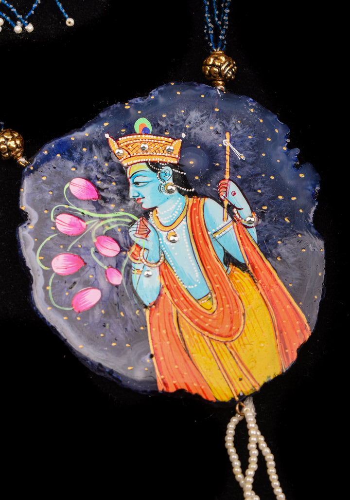 Krishna handpainted on Agate Stone Necklace Set | Shobitam Jewelry