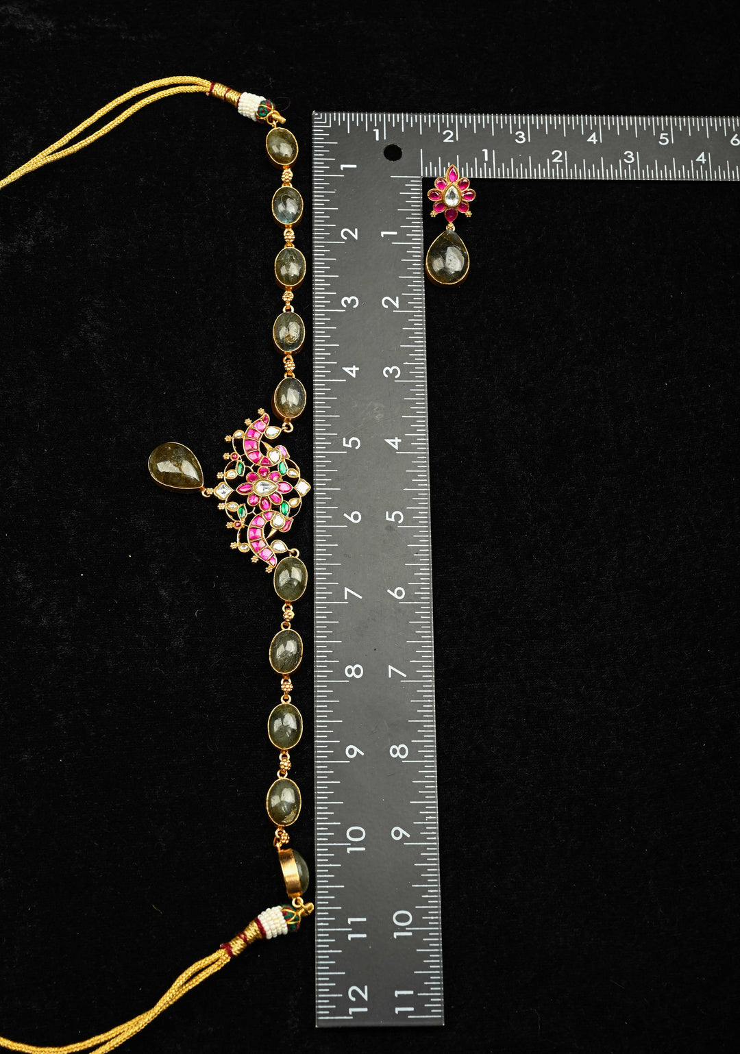 Chunky Stones Jadau Necklace with Twin Peacock Pendant and earrings set | Shobitam Jewelry