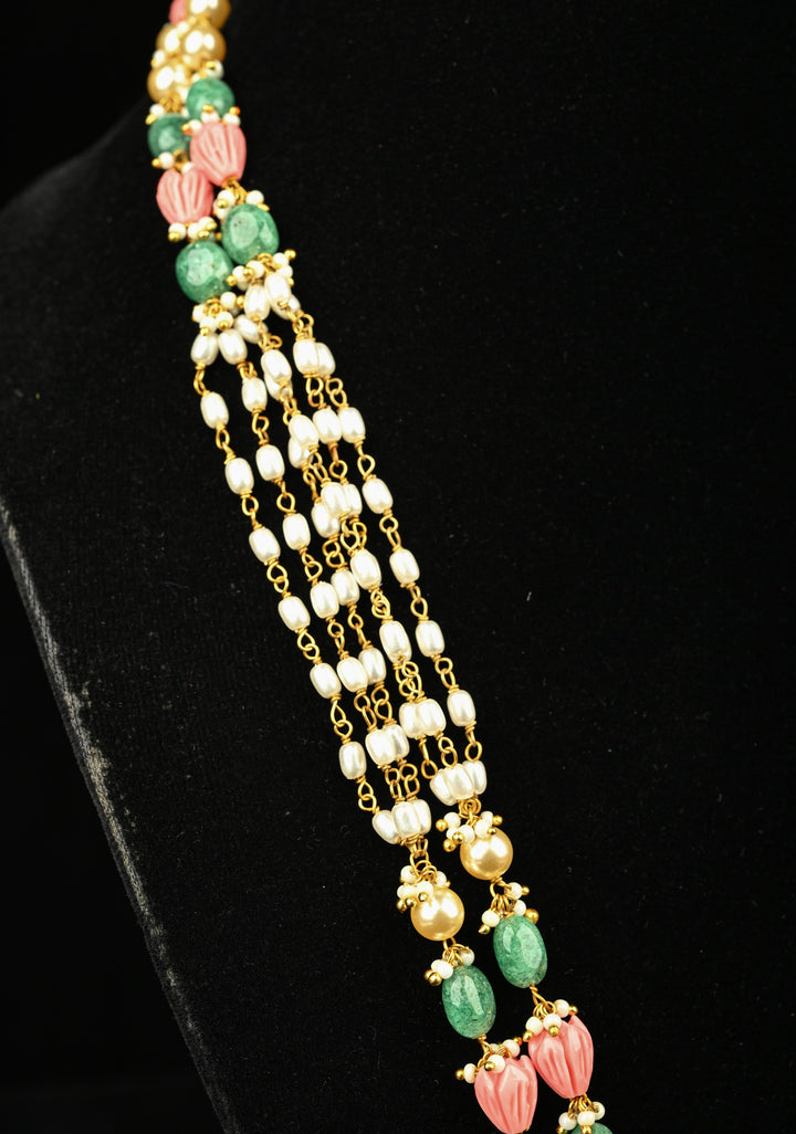 Statement pendant in peacock motif necklace with polki stones pearls and Dangling Beads | Shobitam Jewelry