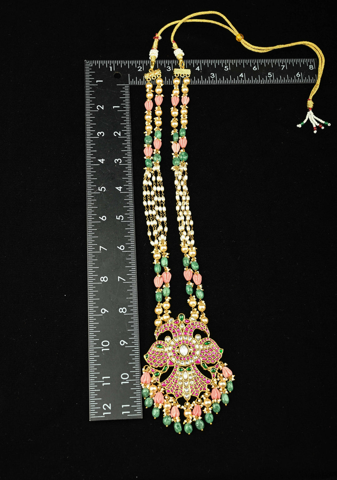 Statement pendant in peacock motif necklace with polki stones pearls and Dangling Beads | Shobitam Jewelry