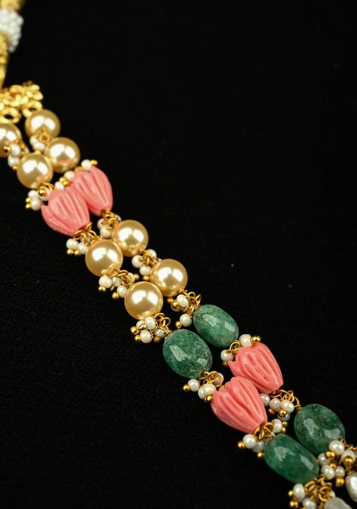 Statement pendant in peacock motif necklace with polki stones pearls and Dangling Beads | Shobitam Jewelry