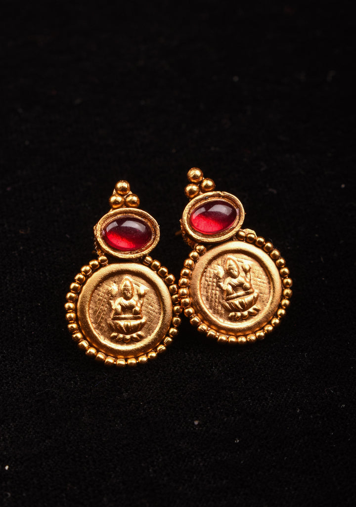 Red Thread Lakshmi Coin and Red stone Necklace and Earring Set