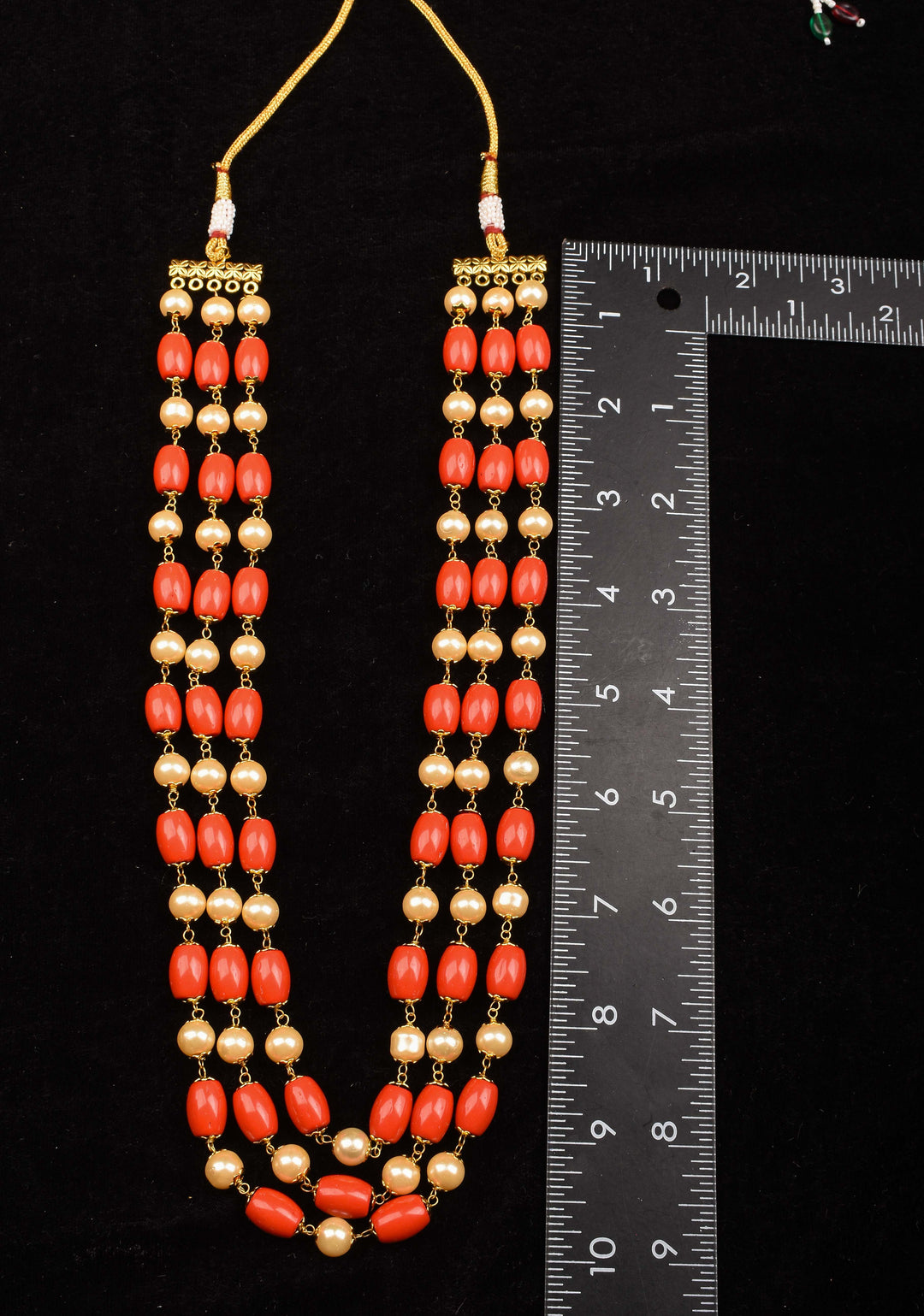 3 Layered Coral Necklace with Pearl Accents