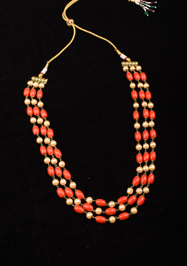 3 Layered Coral Necklace with Pearl Accents