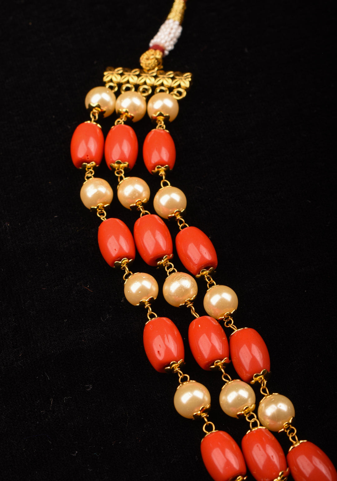 3 Layered Coral Necklace with Pearl Accents