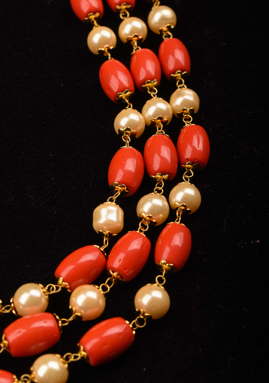 3 Layered Coral Necklace with Pearl Accents