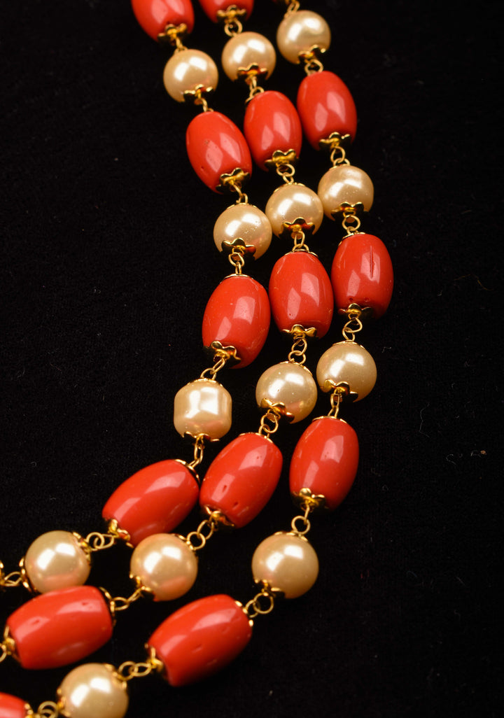 3 Layered Coral Necklace with Pearl Accents