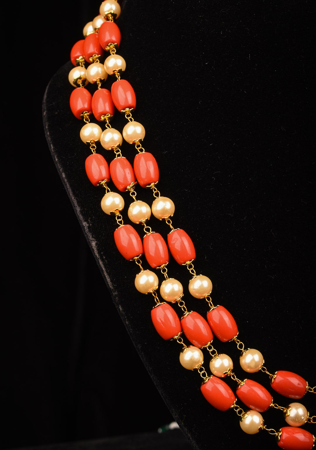 3 Layered Coral Necklace with Pearl Accents