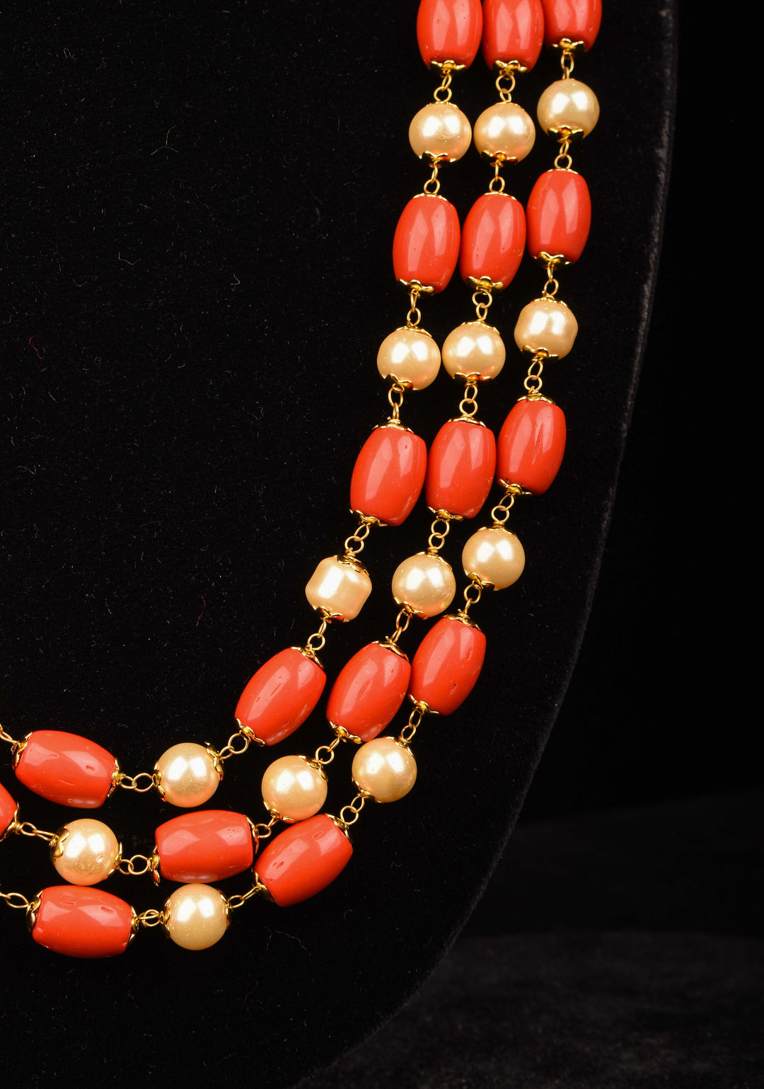 3 Layered Coral Necklace with Pearl Accents