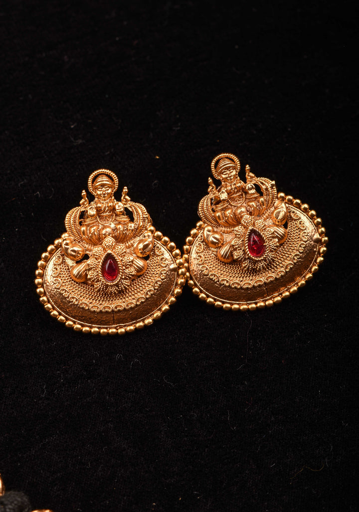 Traditional Black Thread Necklace Set with Lakshmi Pendant and Gold Beads