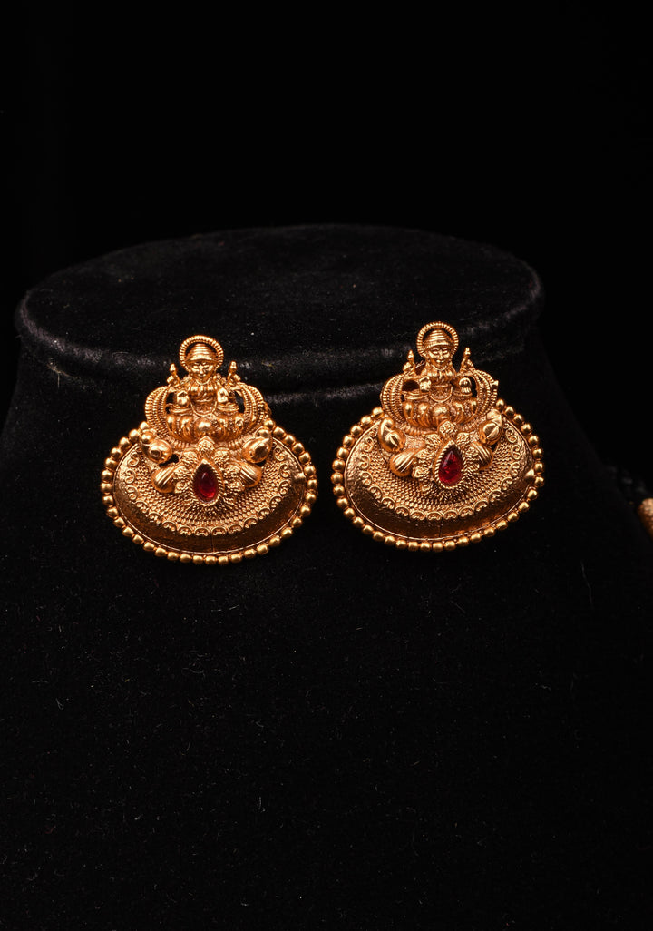 Traditional Black Thread Necklace Set with Lakshmi Pendant and Gold Beads
