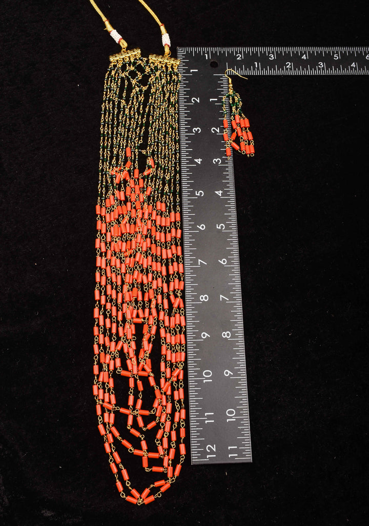 Natural Mediterranean Coral Inspired Beads Layered Necklace and Earrings set