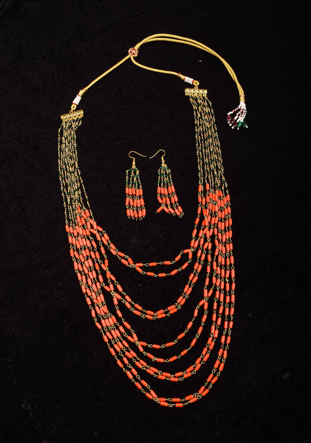 Natural Mediterranean Coral Inspired Beads Layered Necklace and Earrings set