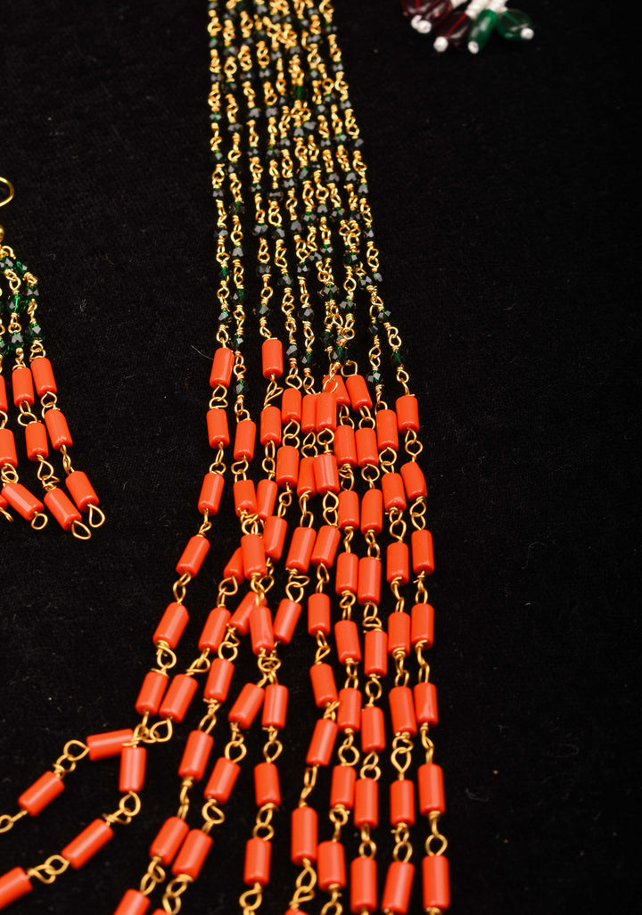 Natural Mediterranean Coral Inspired Beads Layered Necklace and Earrings set