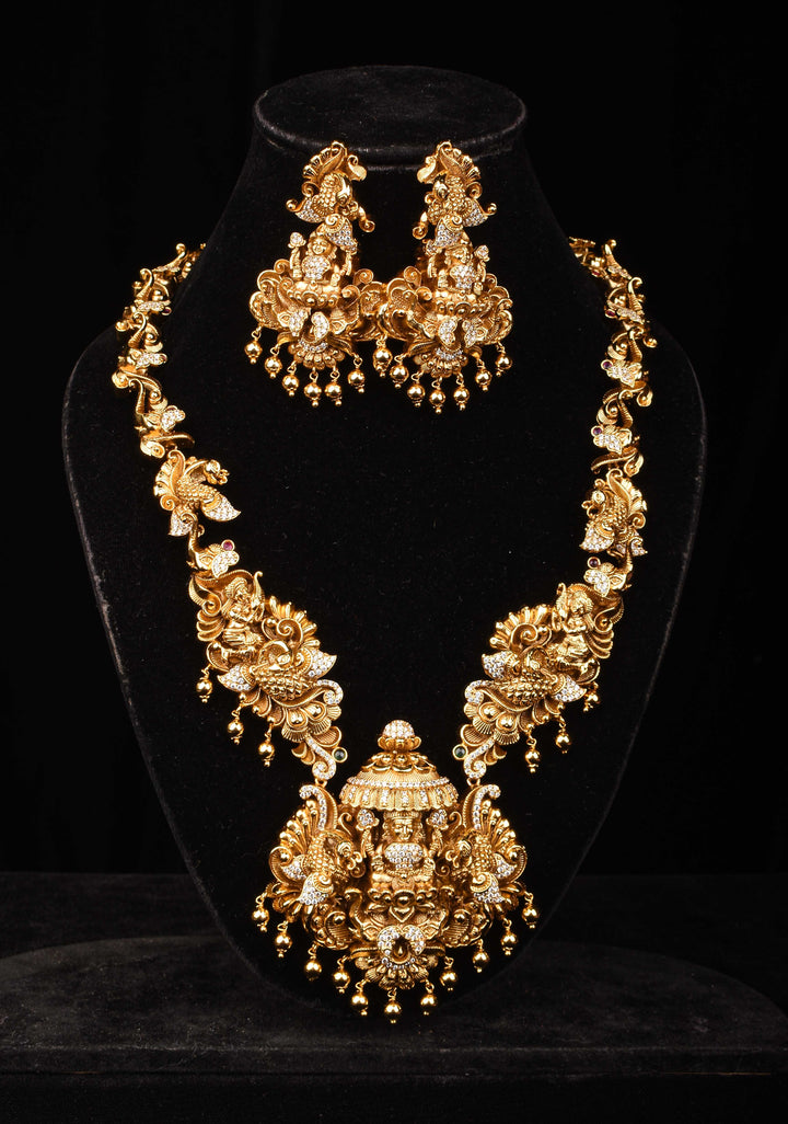 Antique Mid-Haram Set with 3D Lakshmi and Peacock Motifs