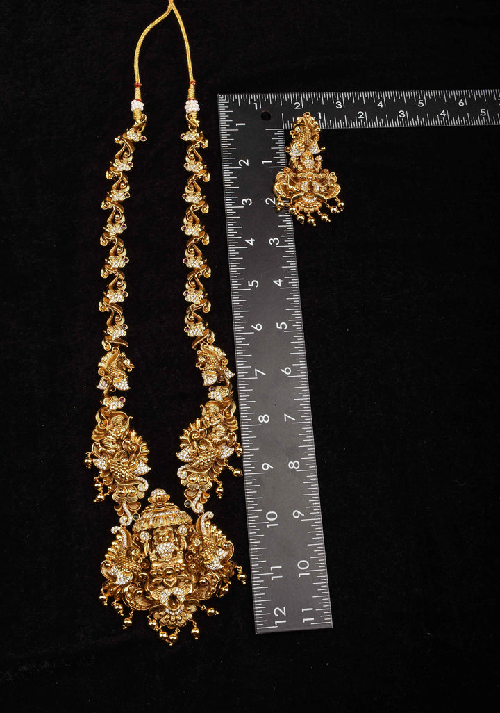 Antique Mid-Haram Set with 3D Lakshmi and Peacock Motifs
