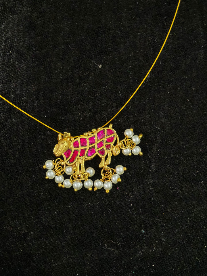 Pichwai Pendant with Pearls on Wire Base pendant