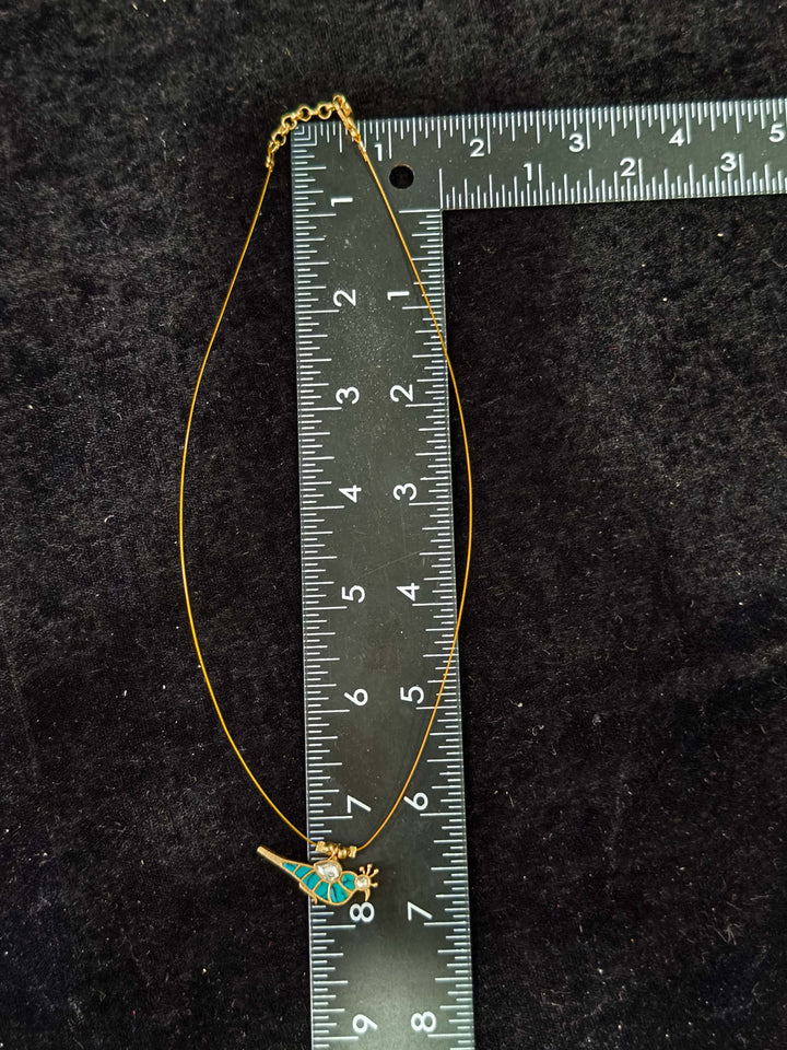 Invisible wire chain with Turquoise Parrot Jadau Pendant