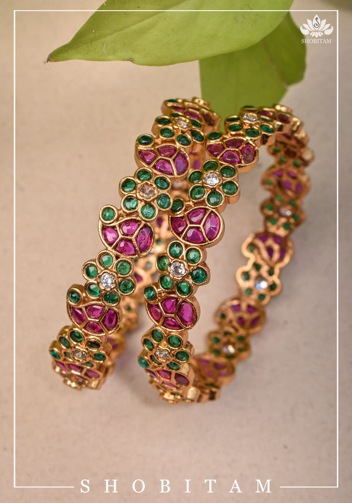 Size 2.6-  Kundan Stone Bangles with Floral  and Mango Units designs  | Shobitam Jewelery