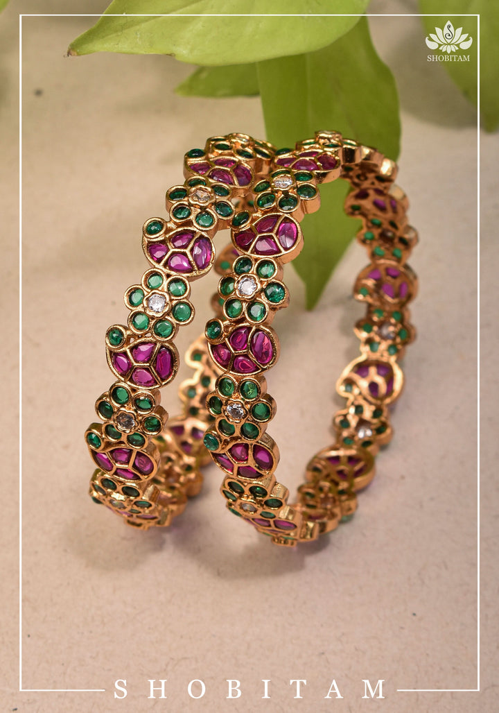 Size 2.6-  Kundan Stone Bangles with Floral  and Mango Units designs  | Shobitam Jewelery