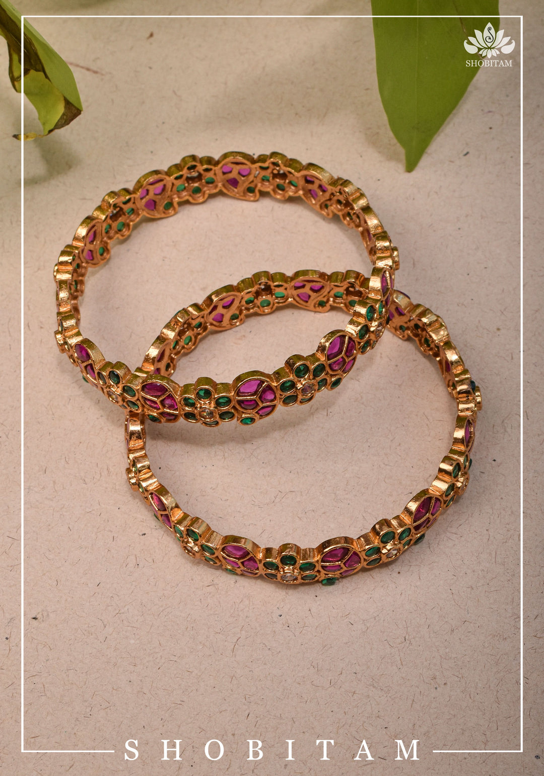 Size 2.6-  Kundan Stone Bangles with Floral  and Mango Units designs  | Shobitam Jewelery