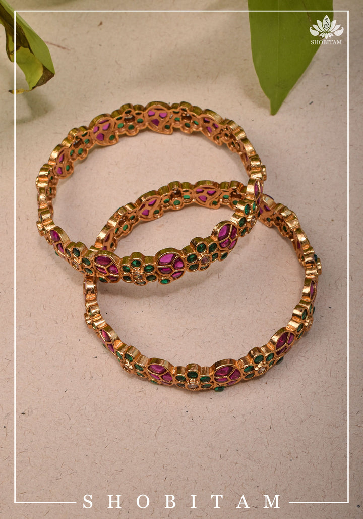 Size 2.6-  Kundan Stone Bangles with Floral  and Mango Units designs  | Shobitam Jewelery