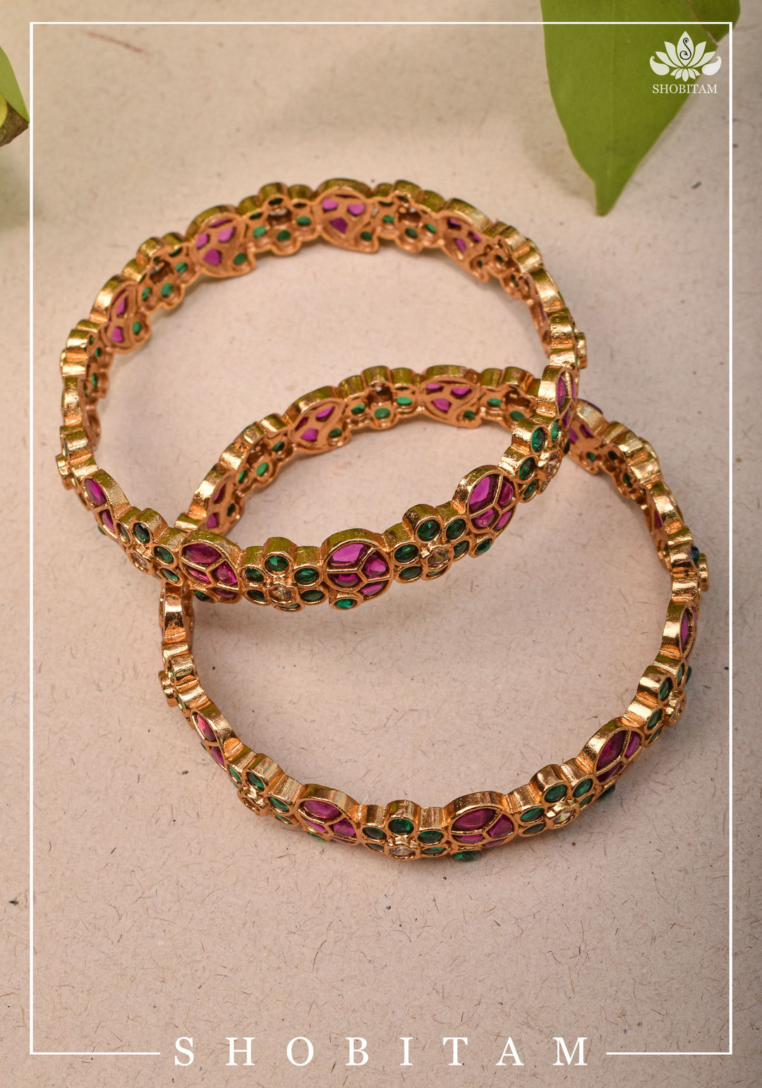 Size 2.6-  Kundan Stone Bangles with Floral  and Mango Units designs  | Shobitam Jewelery