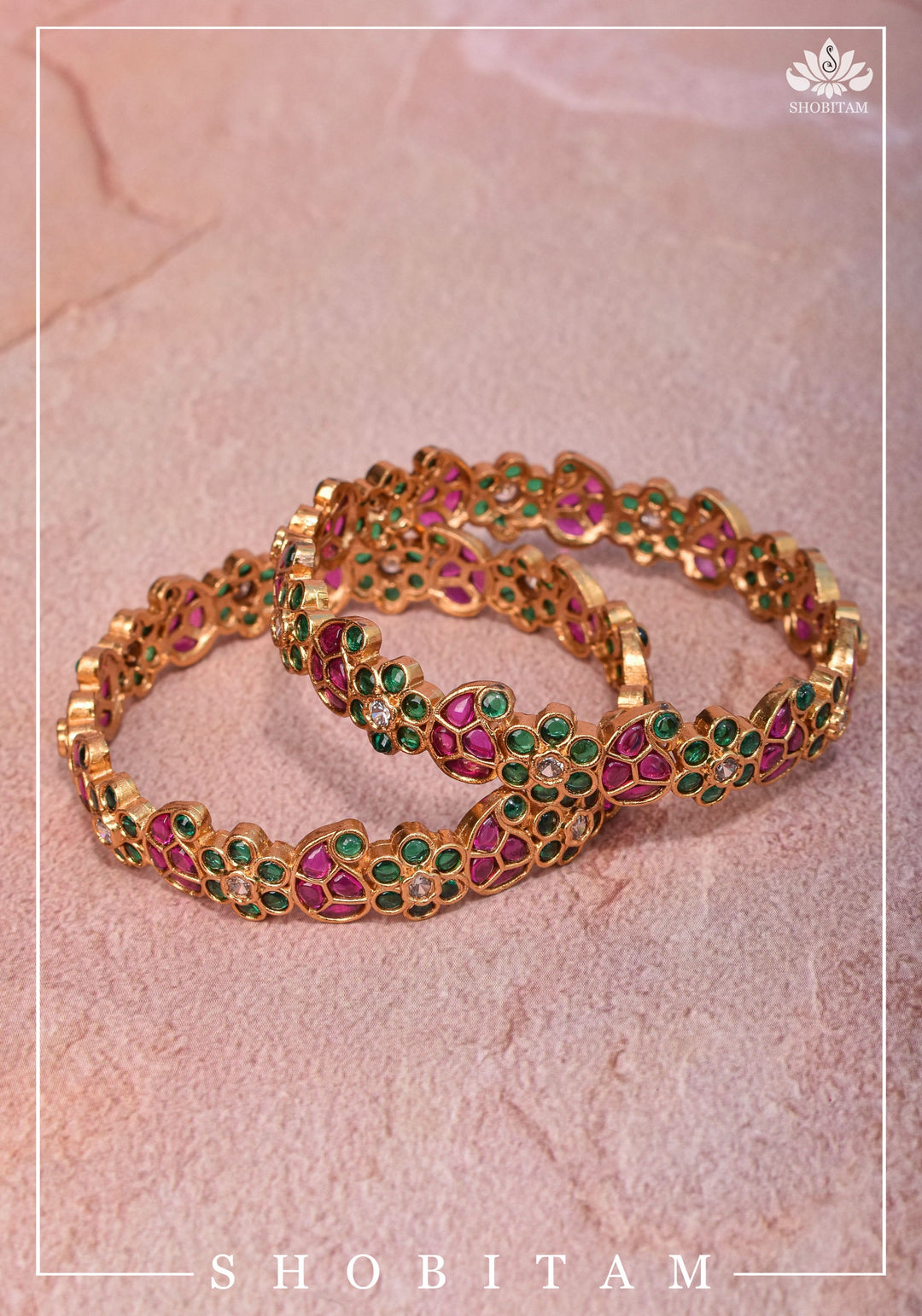 Size 2.6-  Kundan Stone Bangles with Floral  and Mango Units designs  | Shobitam Jewelery