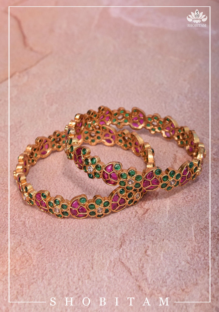 Size 2.6-  Kundan Stone Bangles with Floral  and Mango Units designs  | Shobitam Jewelery