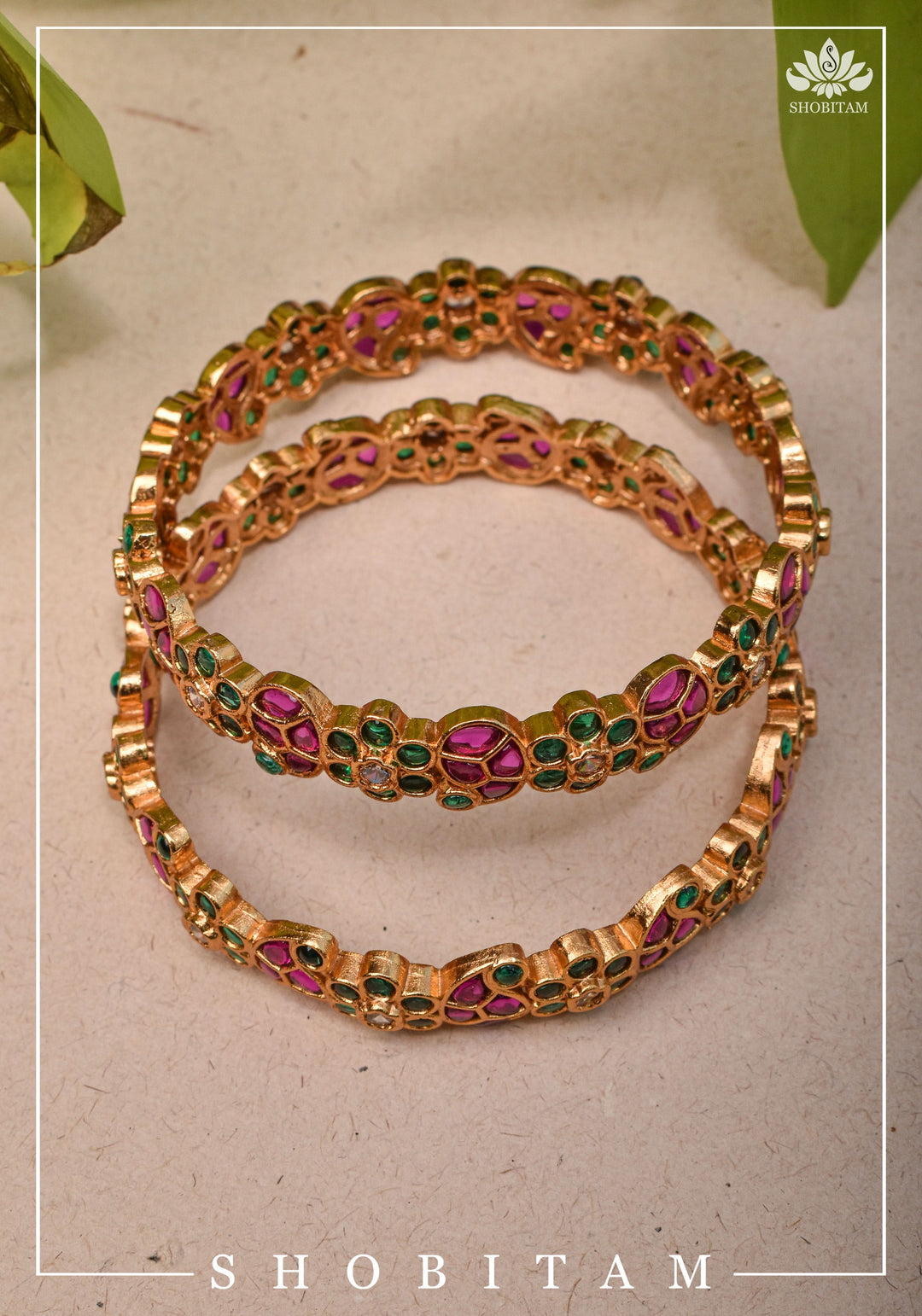Size 2.6-  Kundan Stone Bangles with Floral  and Mango Units designs  | Shobitam Jewelery