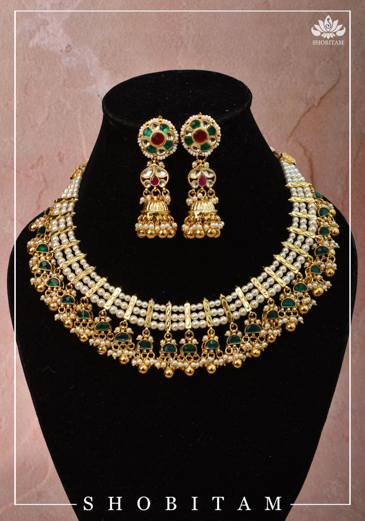 Beautiful Ahmedabadi Kundan Jadau Gold design necklace set | Shobitam Jewelry