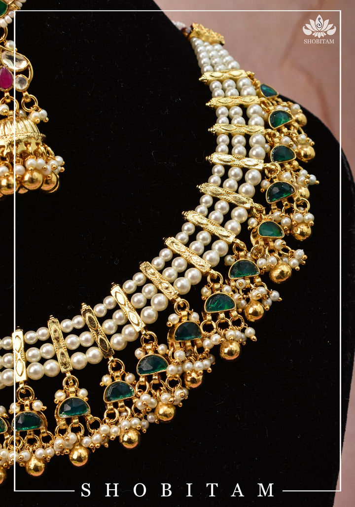 Beautiful Ahmedabadi Kundan Jadau Gold design necklace set | Shobitam Jewelry