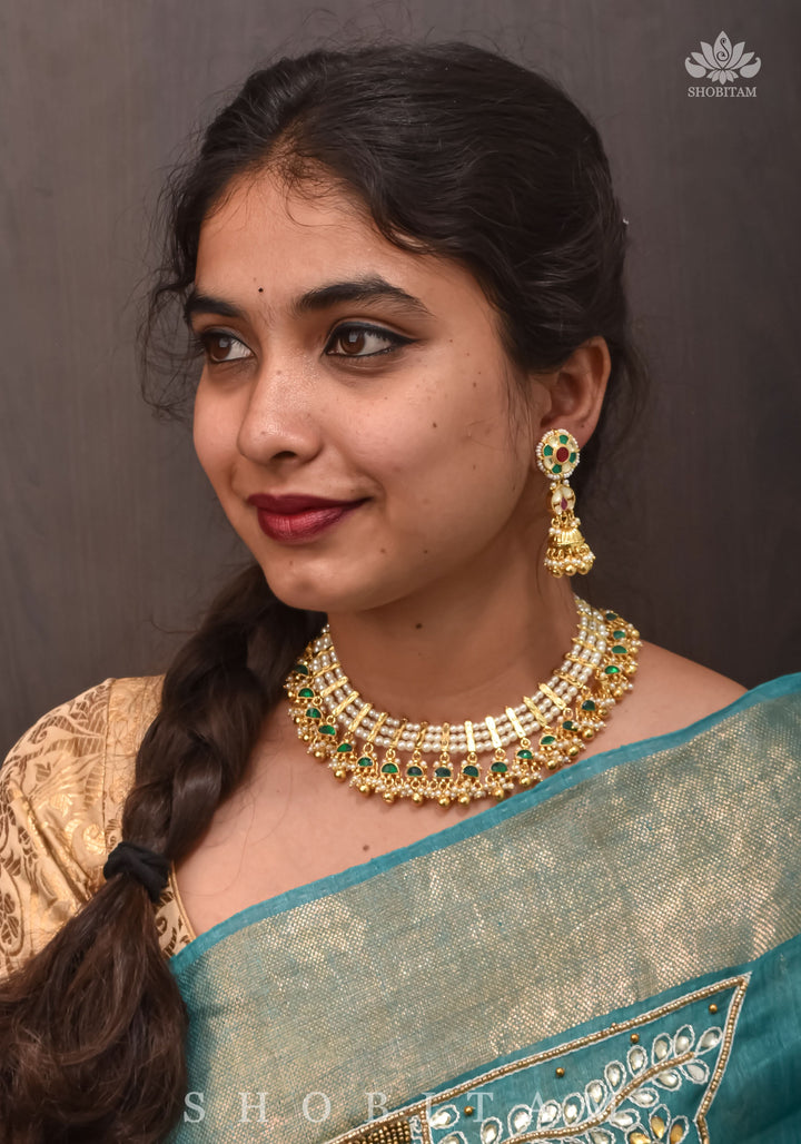 Beautiful Ahmedabadi Kundan Jadau Gold design necklace set | Shobitam Jewelry