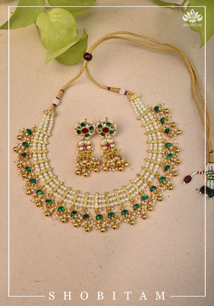 Beautiful Ahmedabadi Kundan Jadau Gold design necklace set | Shobitam Jewelry