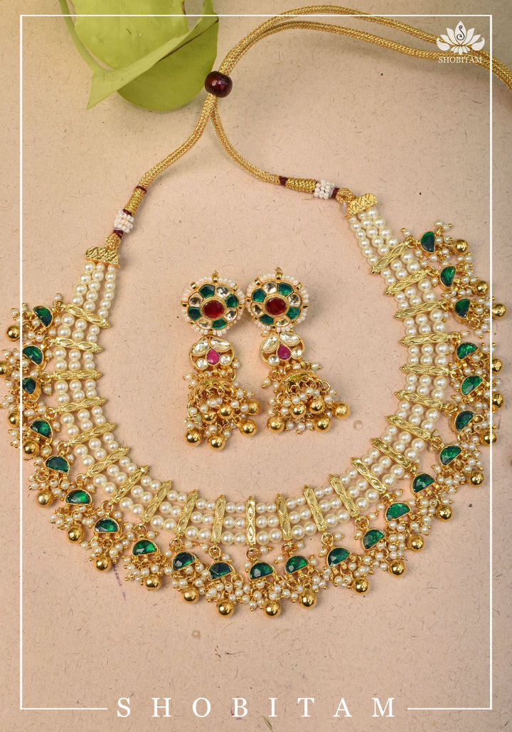 Beautiful Ahmedabadi Kundan Jadau Gold design necklace set | Shobitam Jewelry