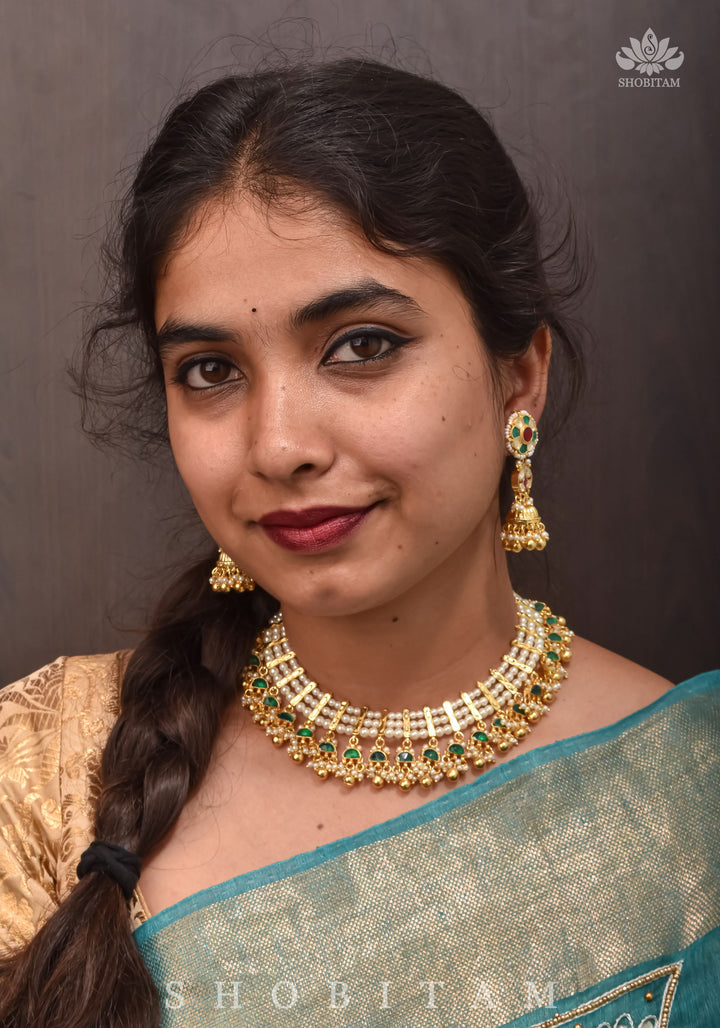 Beautiful Ahmedabadi Kundan Jadau Gold design necklace set | Shobitam Jewelry