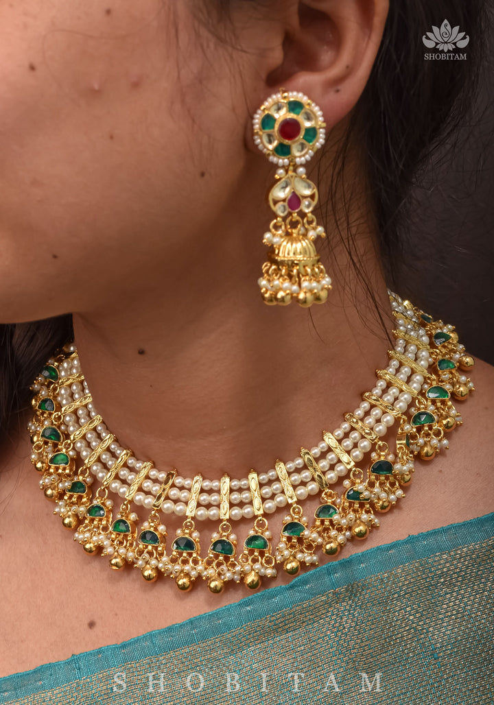Beautiful Ahmedabadi Kundan Jadau Gold design necklace set | Shobitam Jewelry