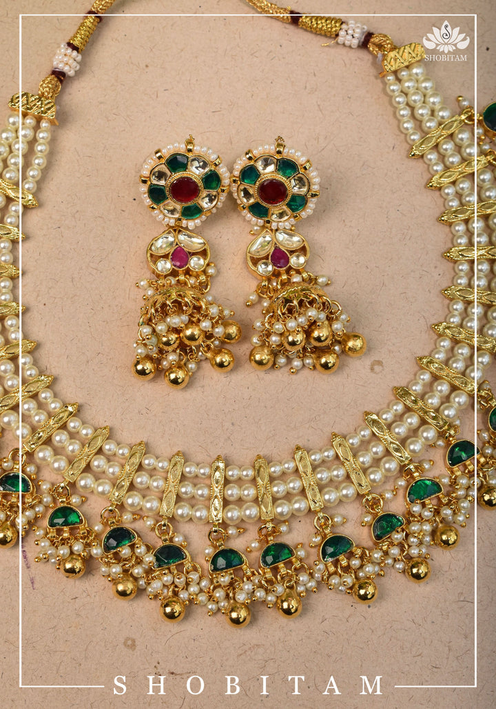 Beautiful Ahmedabadi Kundan Jadau Gold design necklace set | Shobitam Jewelry