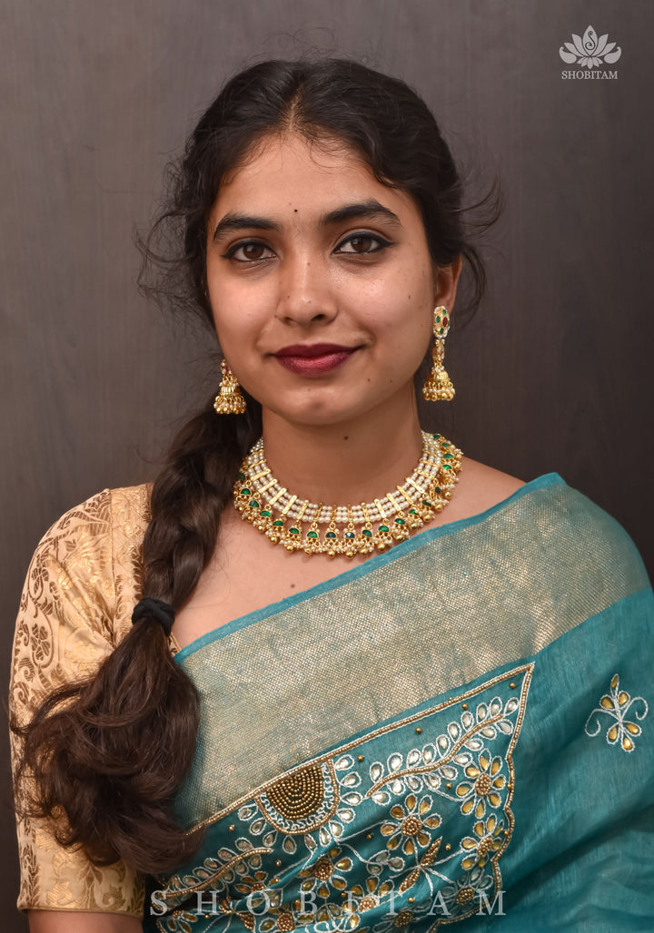 Beautiful Ahmedabadi Kundan Jadau Gold design necklace set | Shobitam Jewelry