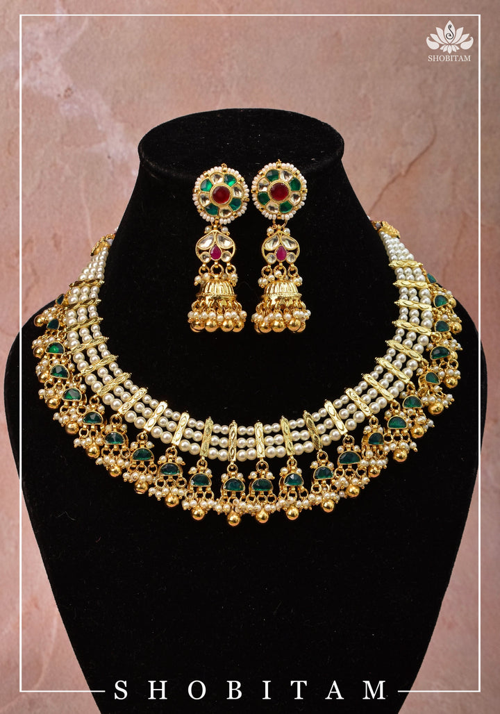 Beautiful Ahmedabadi Kundan Jadau Gold design necklace set | Shobitam Jewelry