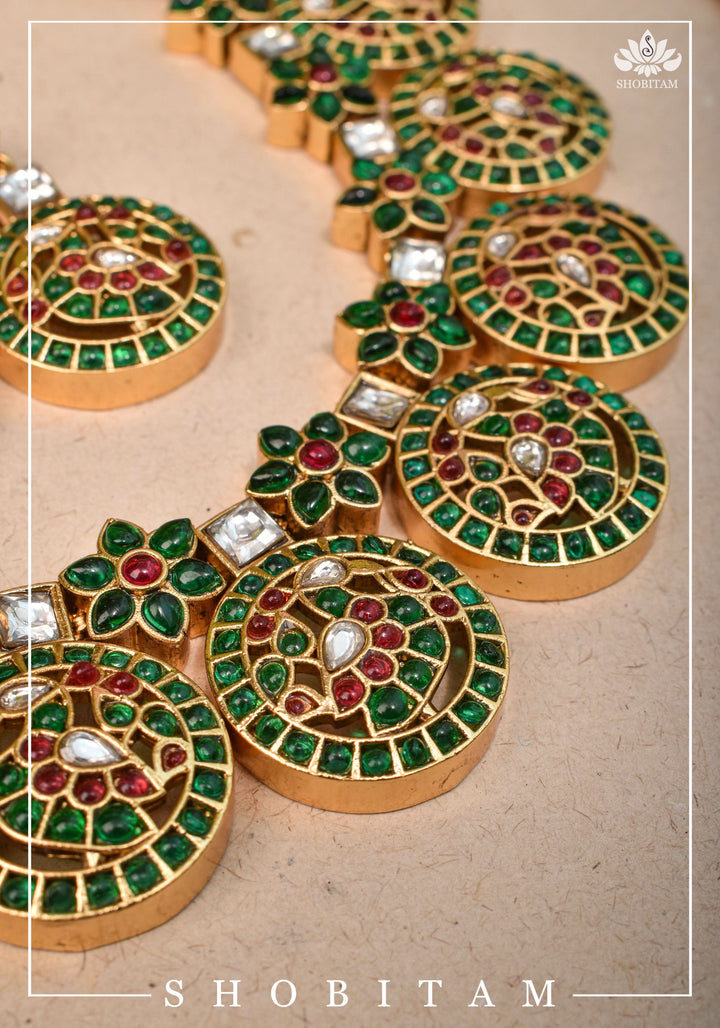 Heritage Bloom and Peacock in Mandala Kemp Stone Necklace and Earring Set