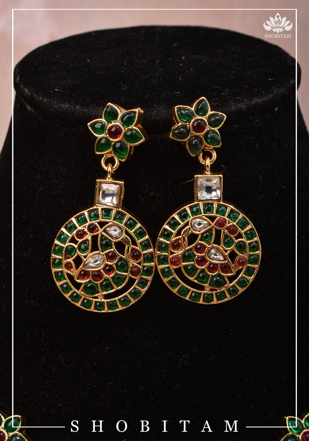 Heritage Bloom and Peacock in Mandala Kemp Stone Necklace and Earring Set