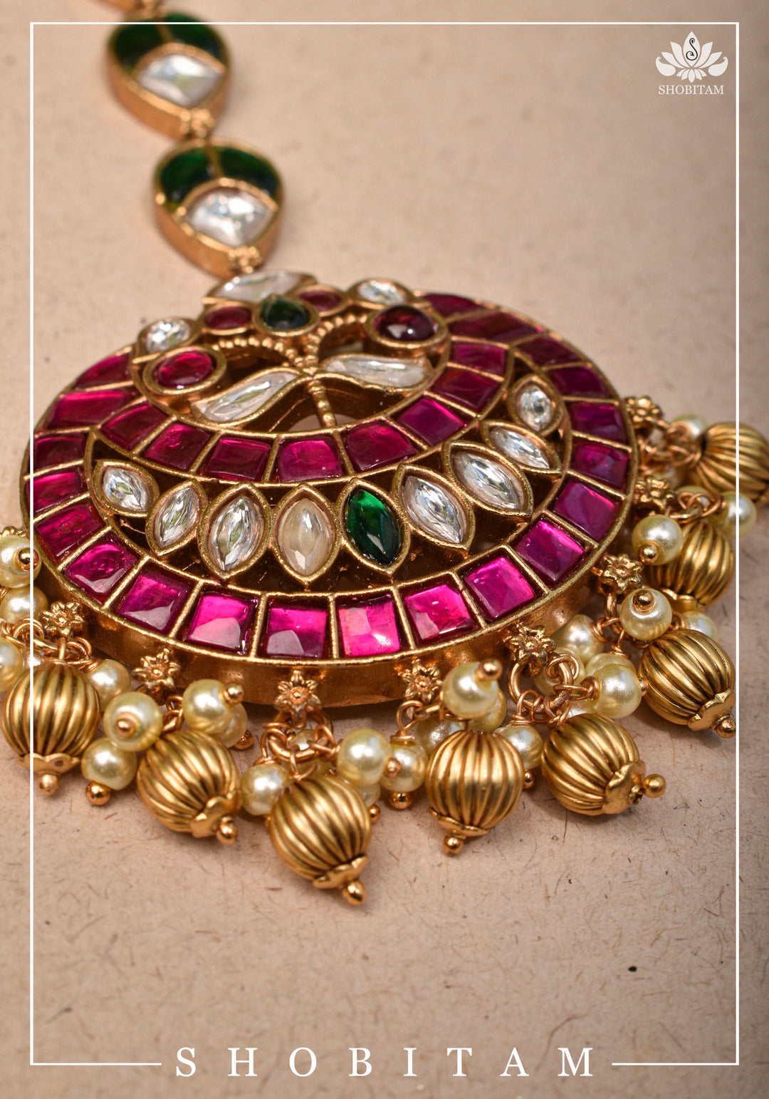 Maang Tika - Chand and Floral Design Ahmedabadi Kundan Jadau Hair Ornament | Shobitam Jewelry