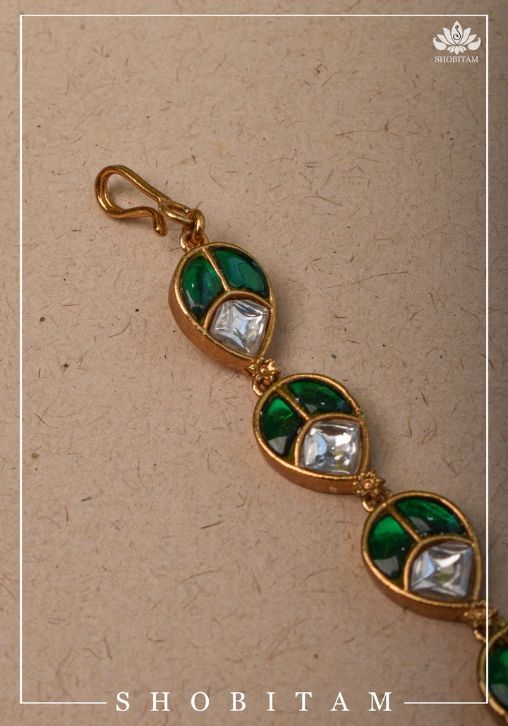 Maang Tika - Chand and Floral Design Ahmedabadi Kundan Jadau Hair Ornament | Shobitam Jewelry