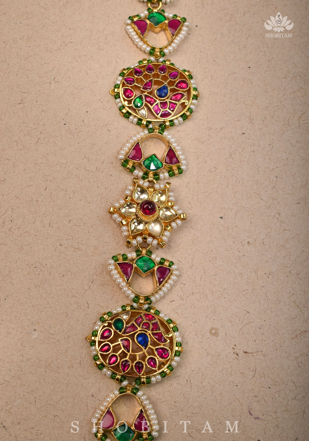 Maang Tika with Sheeshphool Chand Design Ahmedabadi Kundan Jadau and dangling Beads