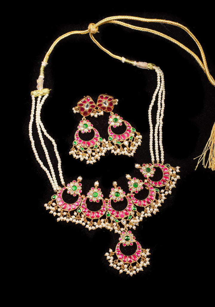 Ahmedabadi kundan Chand Jadau Necklace and Earrings Set