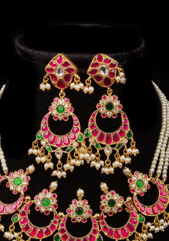 Ahmedabadi kundan Chand Jadau Necklace and Earrings Set